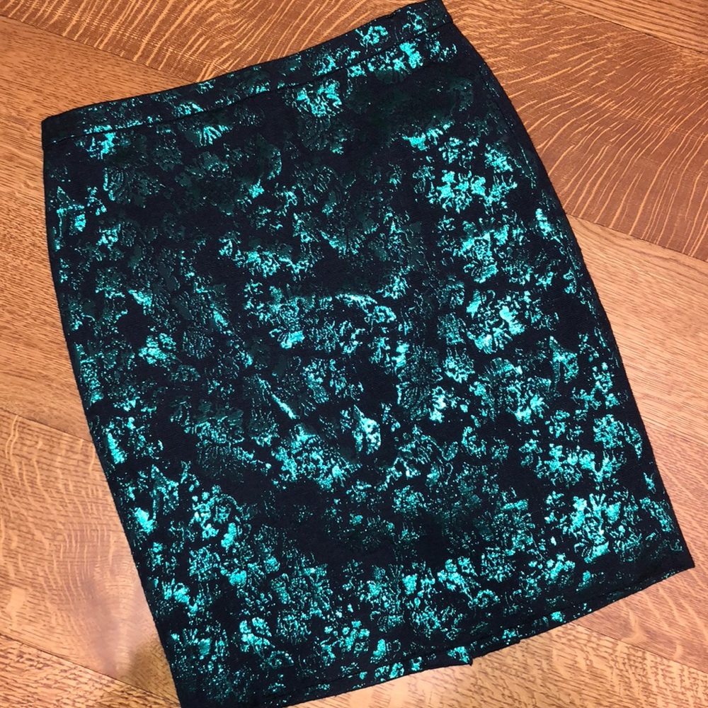 J Crew dressy size 0 navy & green pencil skirt